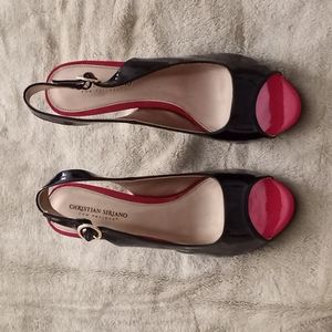 Black and red women's high heels